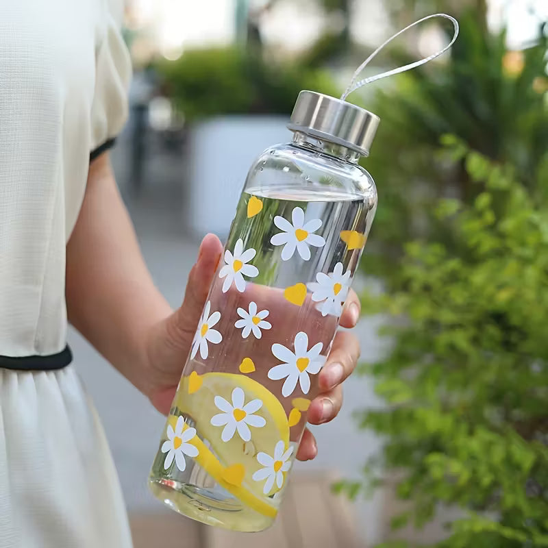 Sunny Daisy Glass Bottle — Refresh Your Day with Every Sip